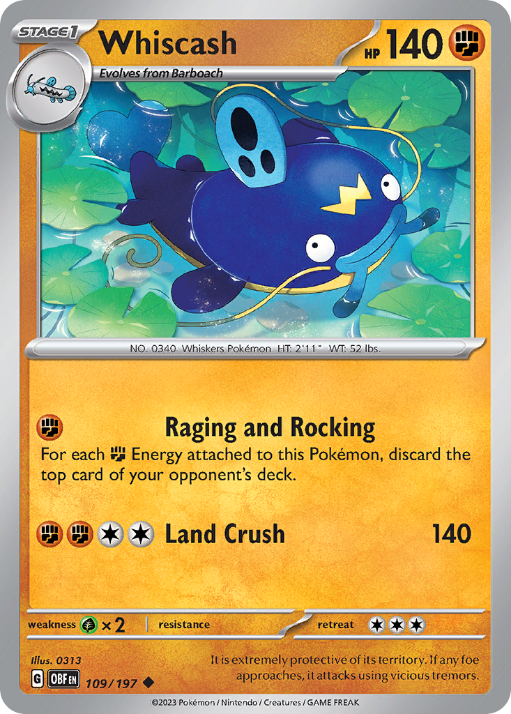 Whiscash - 109/197 - Obsidian Flames (Reverse Holo)