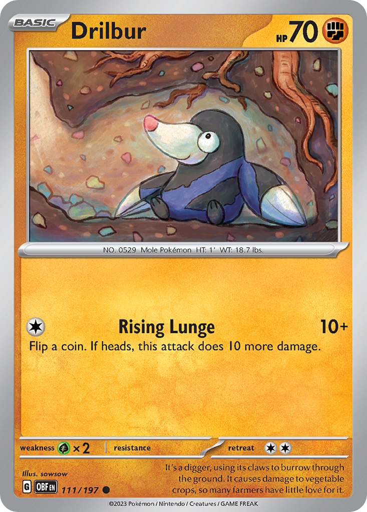 Drilbur - 111/197 - Obsidian Flames (Reverse Holo)