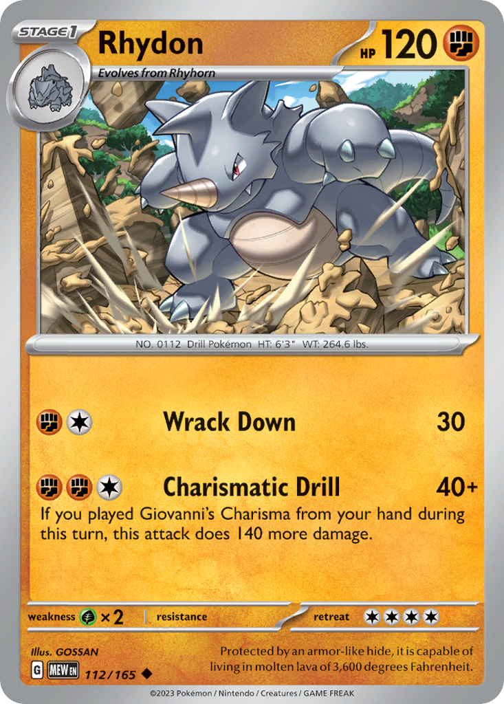 Rhydon - 112/165 -SV: Scarlet & Violet 151 (MEW) (Reverse Holo)