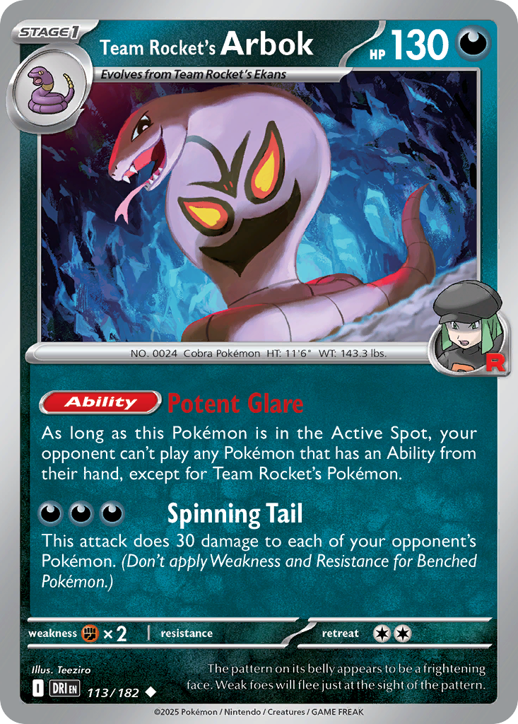 Team Rocket's Arbok - 113/182 - Destined Rivals (Reverse Holo)