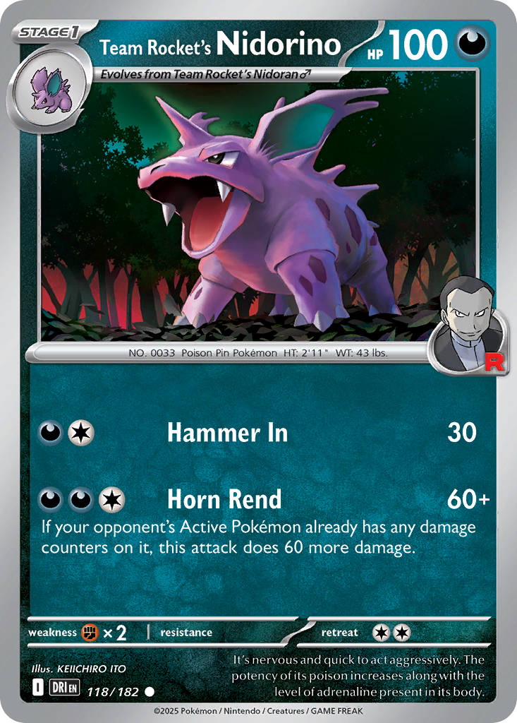Team Rocket's Nidorino - 118/182 - Destined Rivals (Reverse Holo)