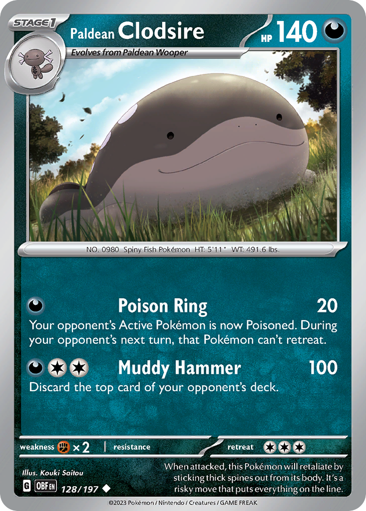 Paldean Clodsire - 128/197 - Obsidian Flames (Reverse Holo)