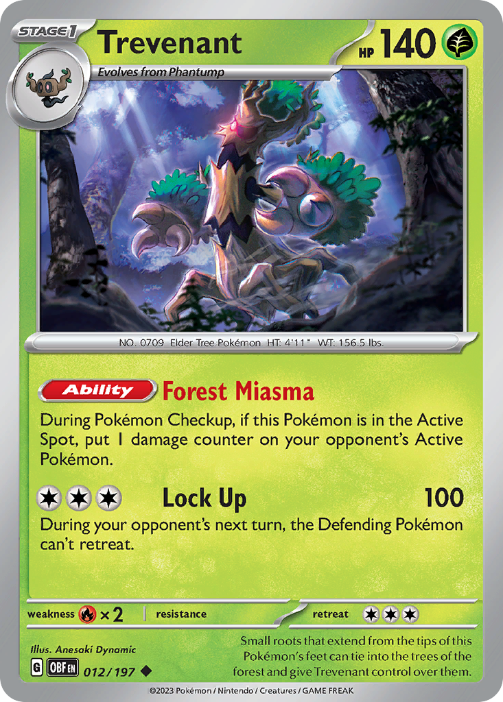 Trevenant - 012/197 - Obsidian Flames (Reverse Holo)