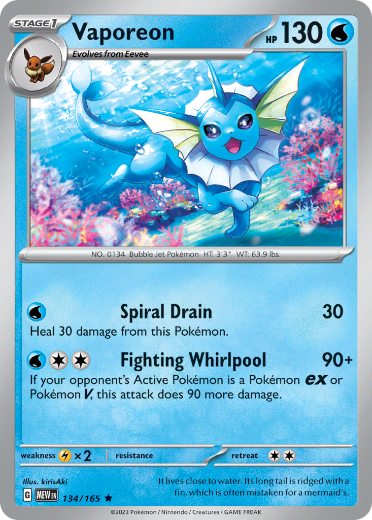 Vaporeon - 134/165 -SV: Scarlet & Violet 151 (MEW) (Reverse Holo)