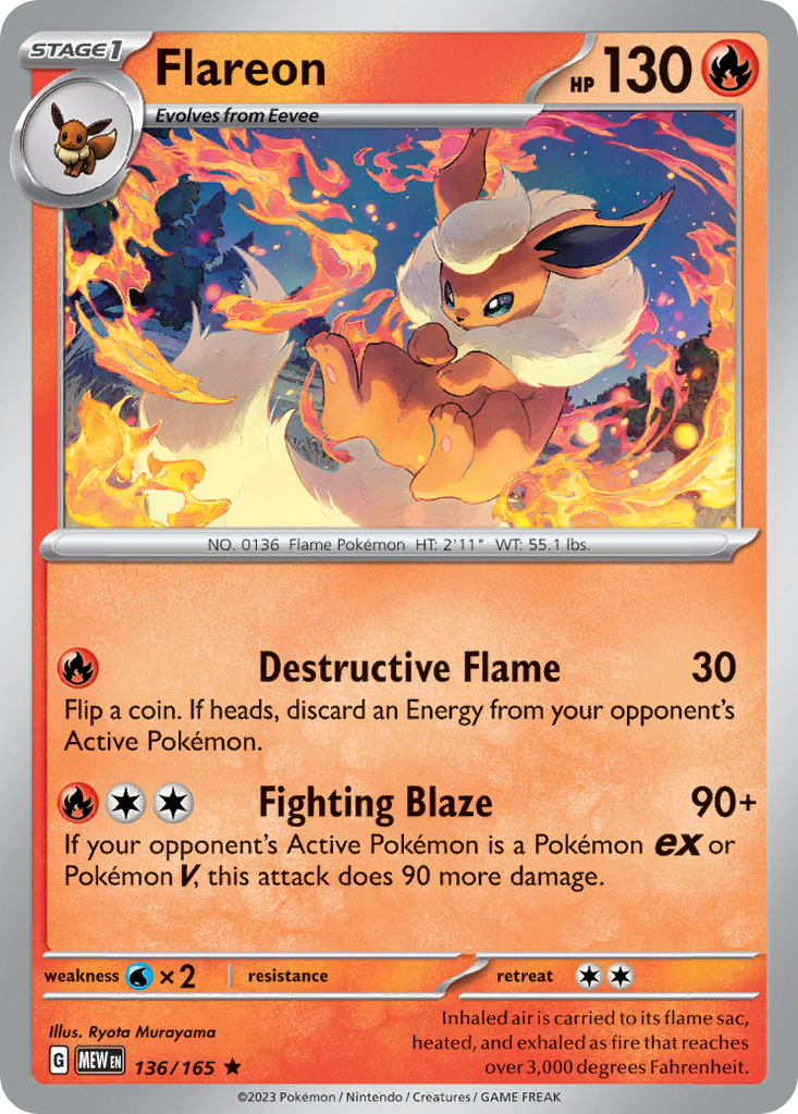 Flareon - 136/165 -SV: Scarlet & Violet 151 (MEW) (Reverse Holo)