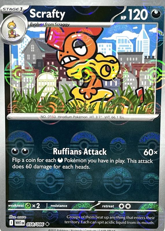 Scrafty - 058/086 - SV: White Flare (WHT) (Poke Ball Pattern)