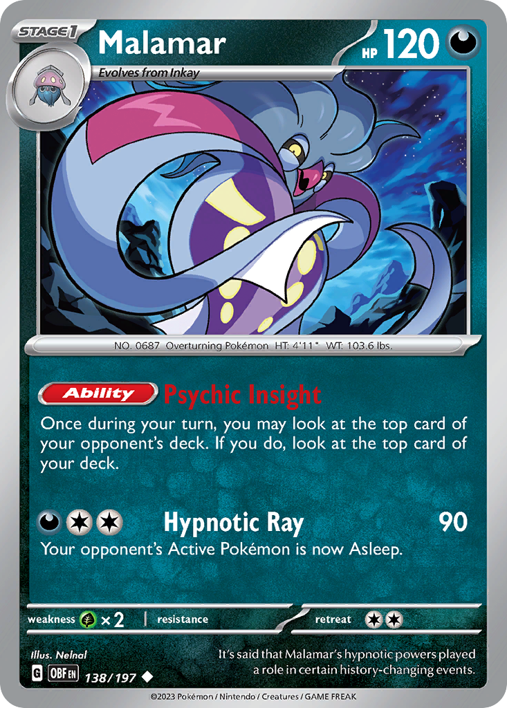 Malamar - 138/197 - Obsidian Flames (Reverse Holo)