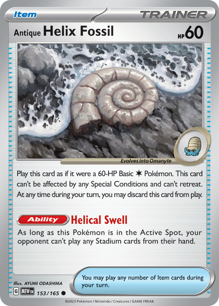 Antique Helix Fossil - 153/165 -SV: Scarlet & Violet 151 (MEW) (Reverse Holo)