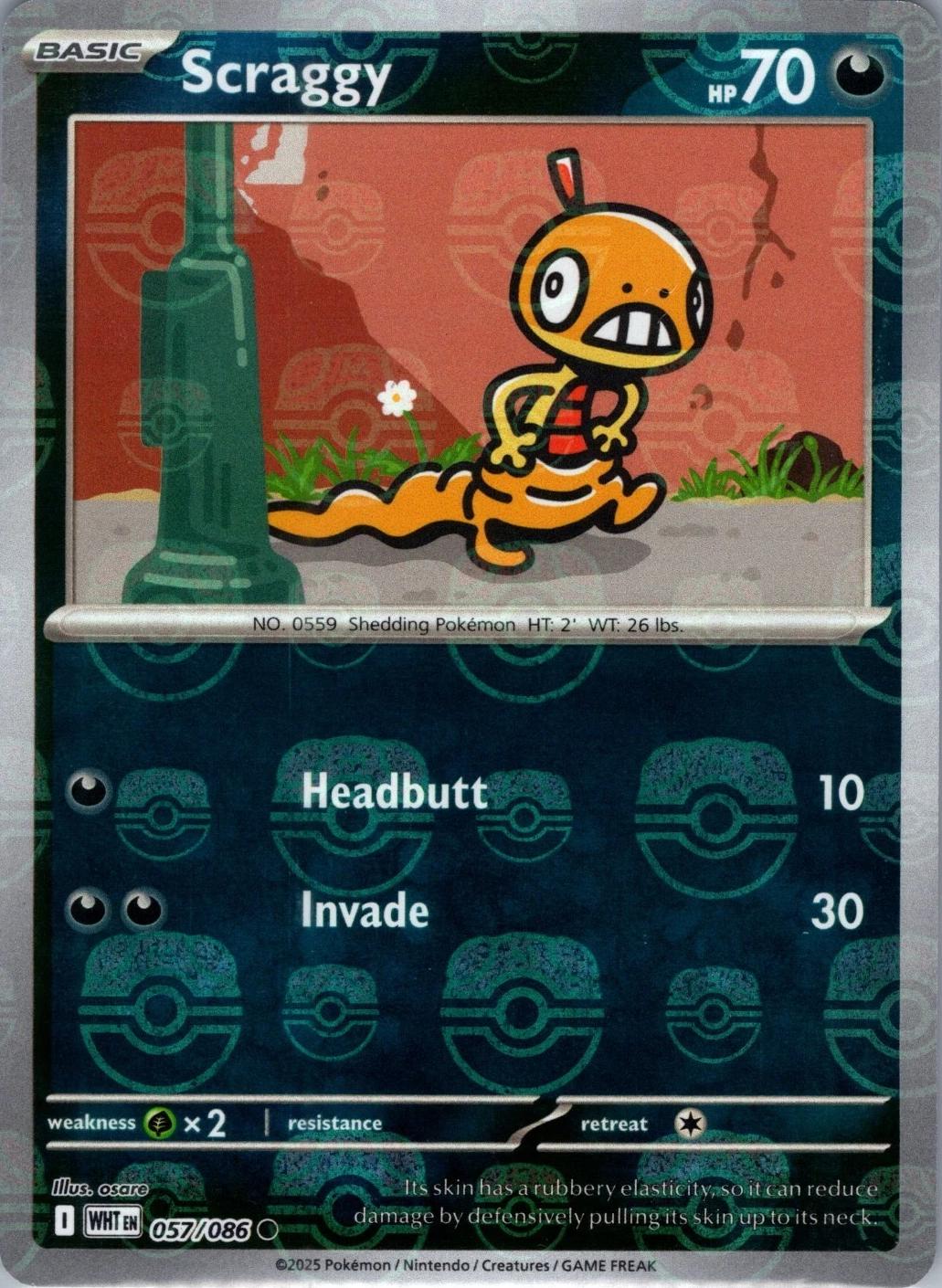 Scraggy - 057/086 - SV: White Flare (WHT) (Master Ball Pattern)