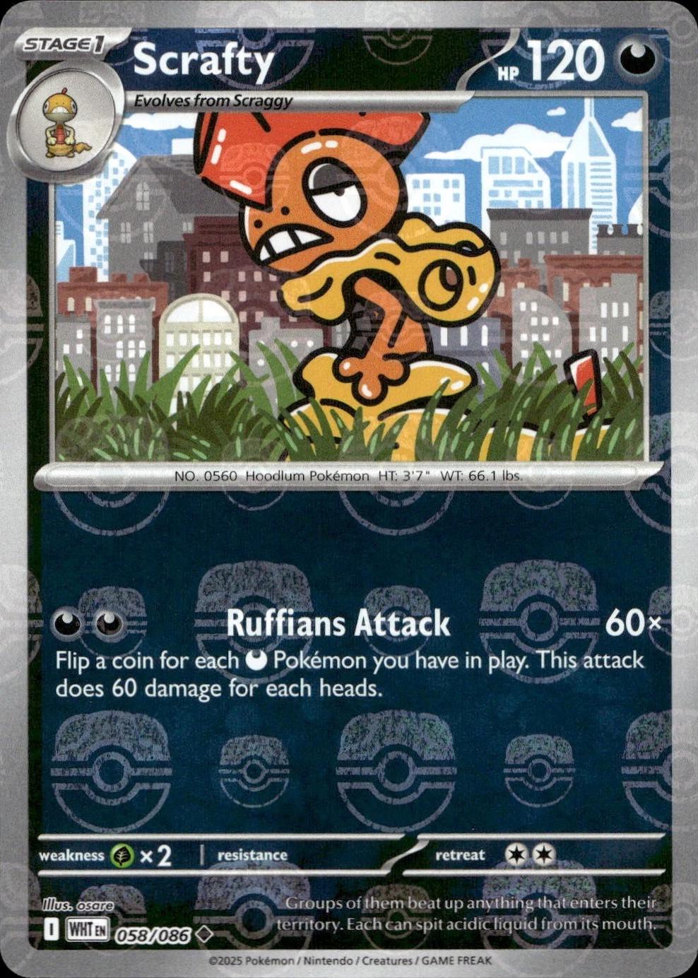 Scrafty - 058/086 - SV: White Flare (WHT) (Master Ball Pattern)