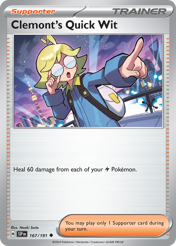 Clemont's Quick Wit - 167/191 - Surging Sparks (Reverse Holo)