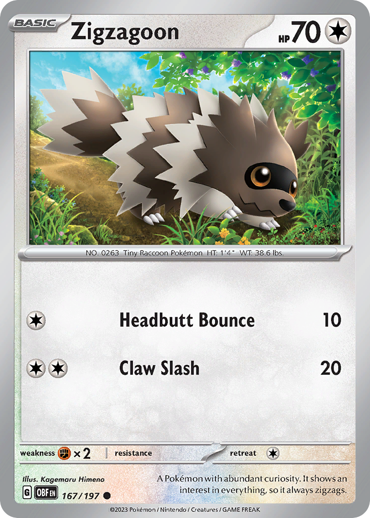 Zigzagoon - 167/197 - Obsidian Flames (Reverse Holo)