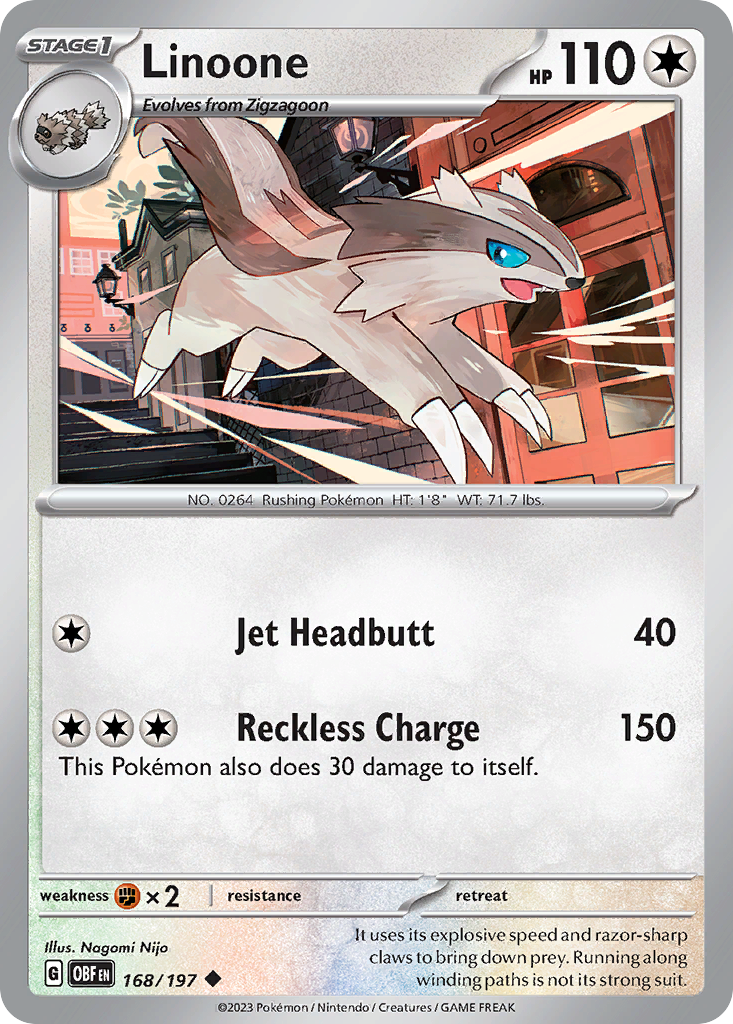 Linoone - 168/197 - Obsidian Flames (Reverse Holo)