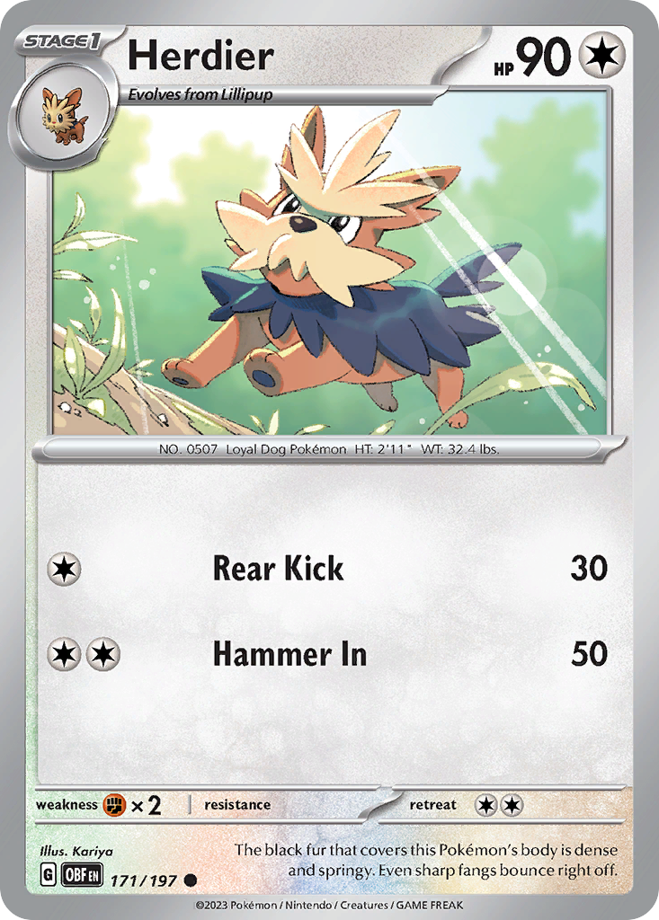 Herdier - 171/197 - Obsidian Flames (Reverse Holo)