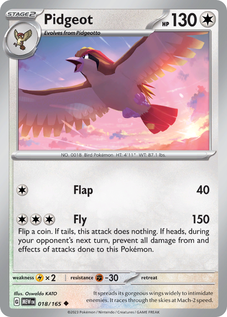 Pidgeot - 018/165 -SV: Scarlet & Violet 151 (MEW) (Reverse Holo)