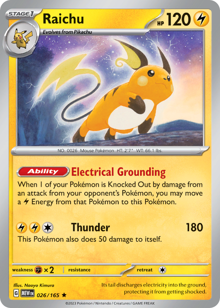 Raichu - 026/165 -SV: Scarlet & Violet 151 (MEW) (Reverse Holo)