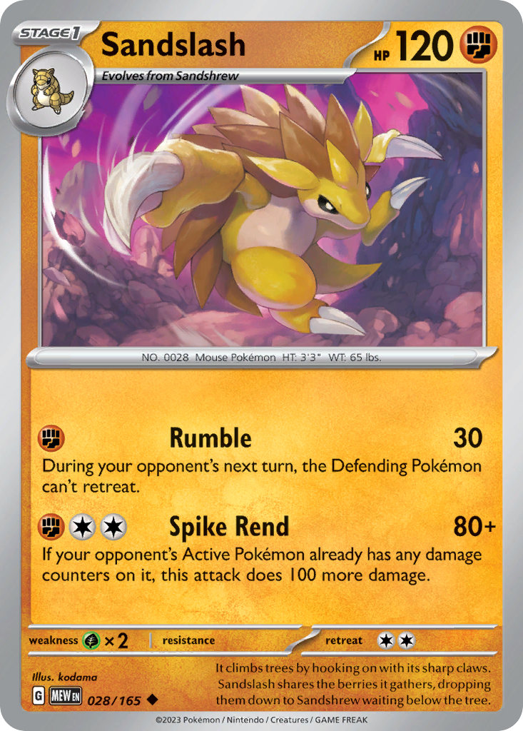 Sandslash - 028/165 -SV: Scarlet & Violet 151 (MEW)