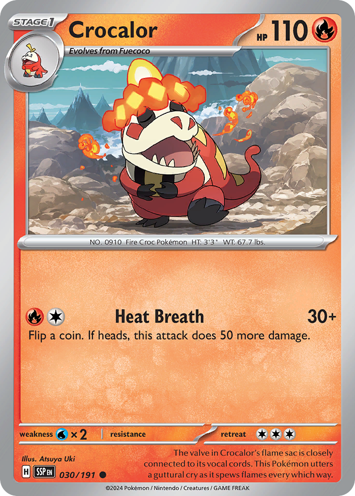 Crocalor- 030/191 - Surging Sparks (Reverse Holo)