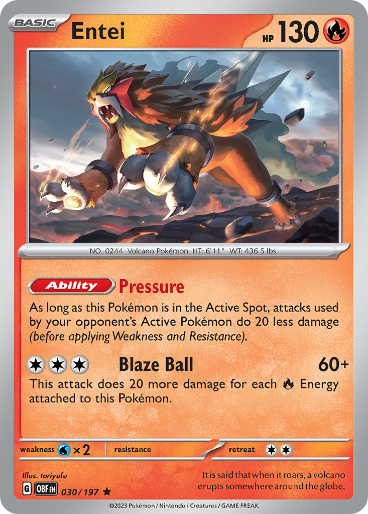 Entei - 030/197 - Obsidian Flames (Reverse Holo)