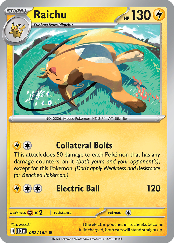 Raichu - 052/162 - Temporal Forces (Reverse Holo)