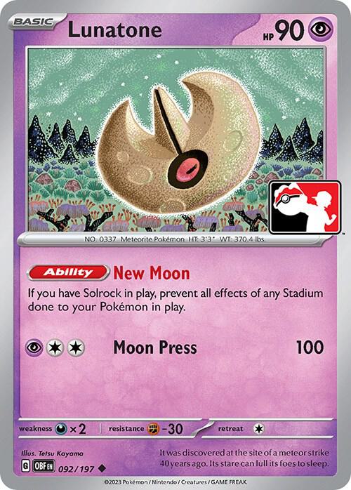 Lunatone - 092/197 - Obsidian Flames (League Stamp)