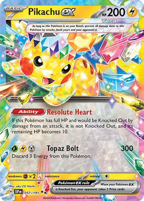 Pikachu ex - 057/191 - SV08: Surging Sparks (SSP) (Damaged)