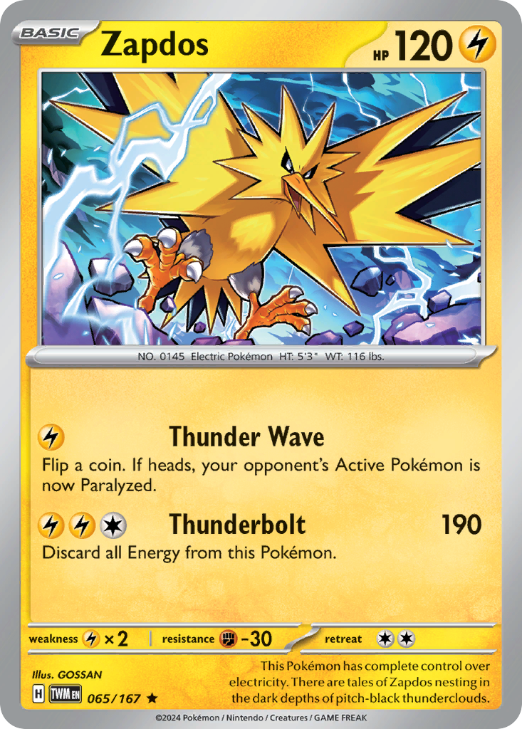 Zapdos - 065/167 - Twilight Masquerade (Reverse Holo)