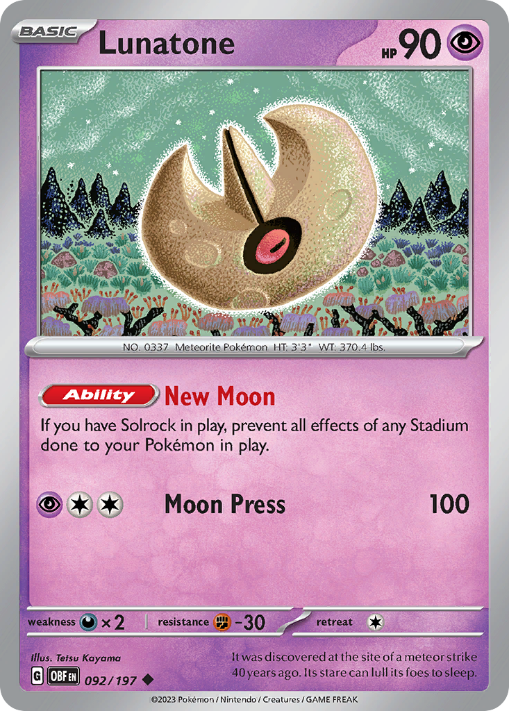 Lunatone - 092/197 - Obsidian Flames (Reverse Holo)