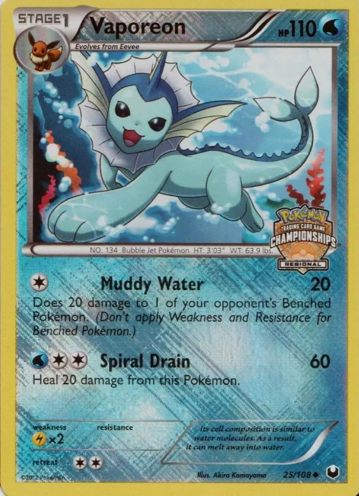 Vaporeon - 25/108 - Dark Explorers (bw5) (Regional Championships) (Reverse Holo) (LP)