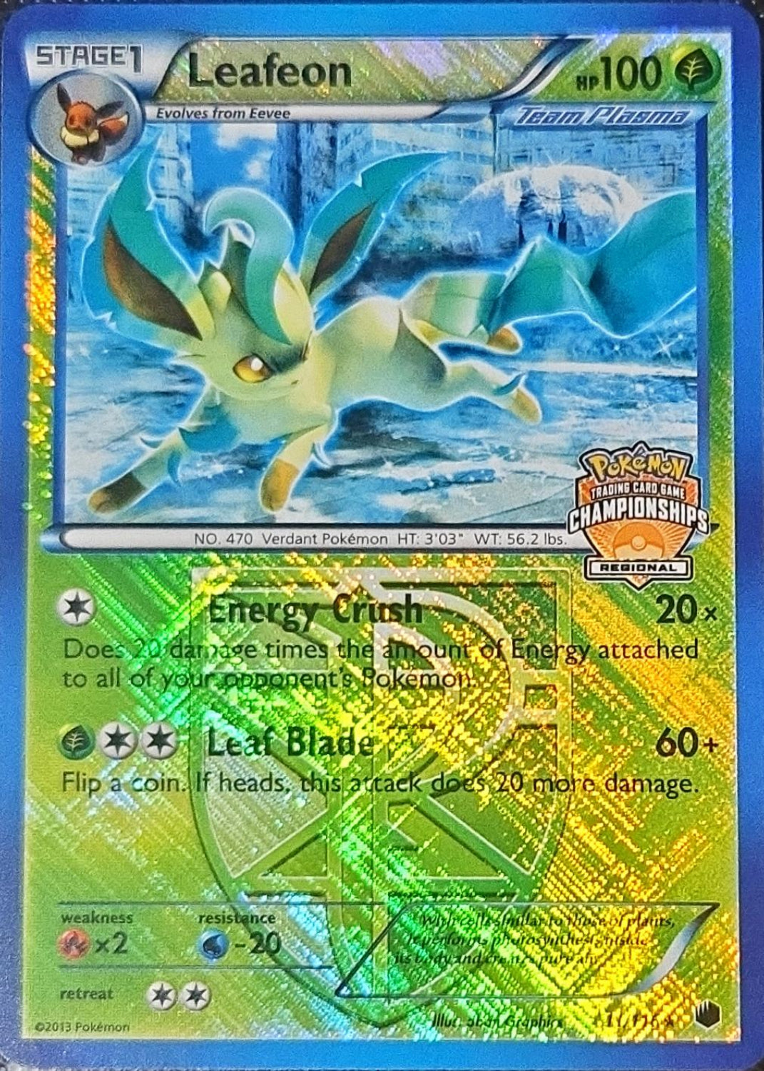 Leafeon - 011/116 - Plasma Freeze (bw9) (Regional Championships) (Reverse Holo)
