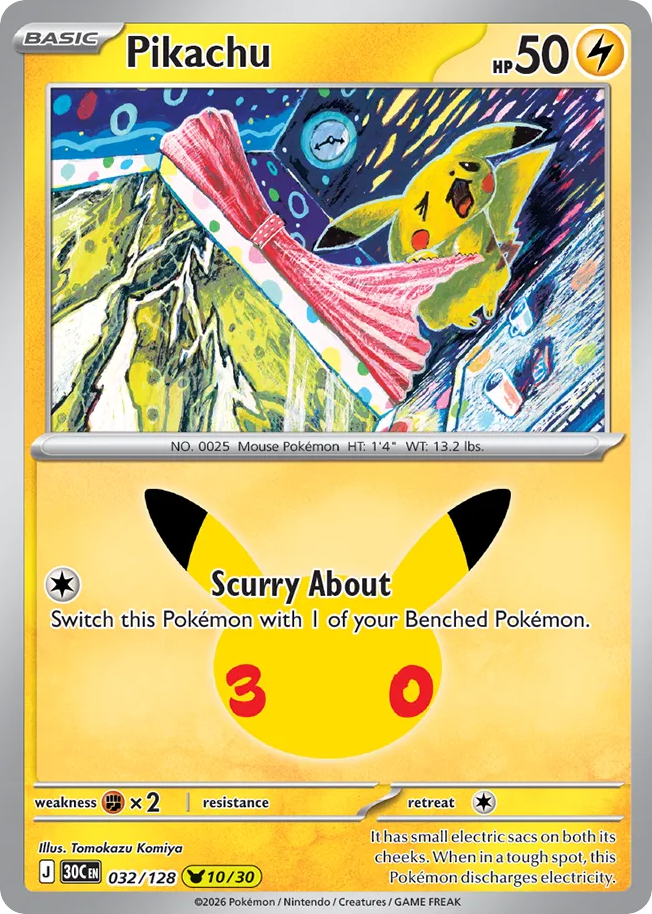 Pikachu - 032/128 - Mega Evolution: 30th Celebration (30C) Pokémon card