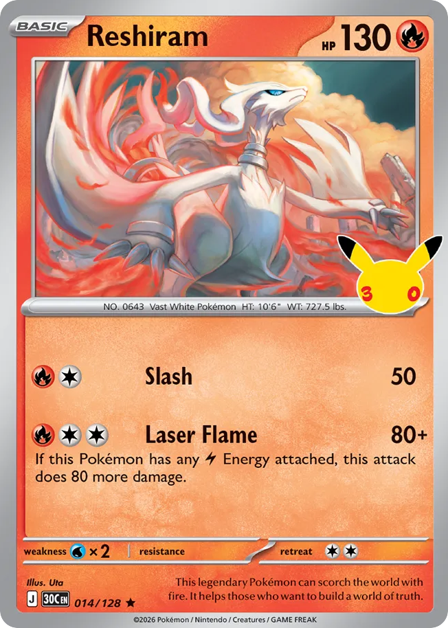 Reshiram - 014/128 - Mega Evolution: 30th Celebration (30C) Pokémon card