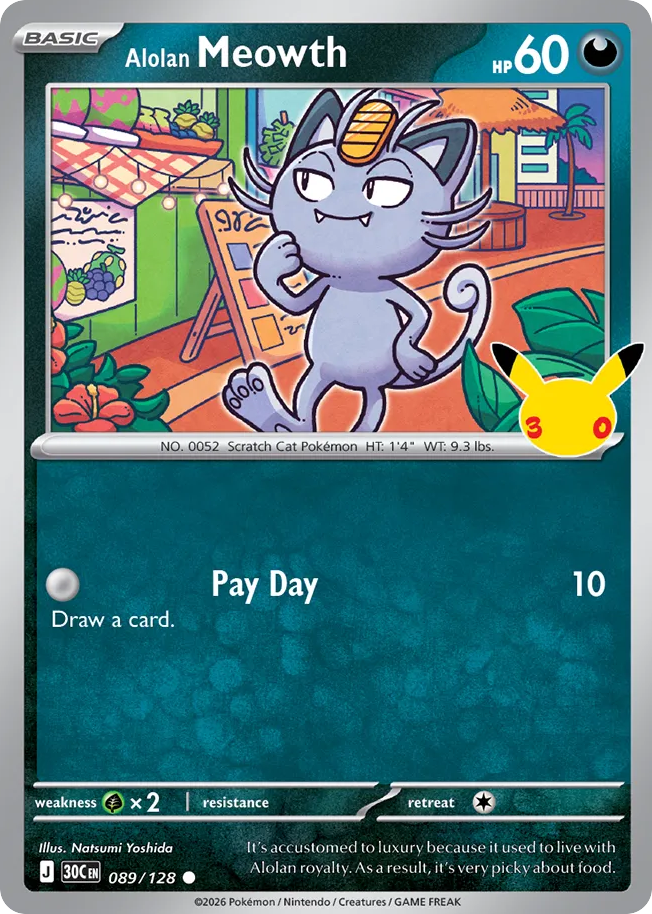 Alolan Meowth - 089/128 - Mega Evolution: 30th Celebration (30C) Pokémon card