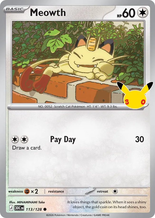 Meowth - 113/128 - Mega Evolution: 30th Celebration (30C) Pokémon card