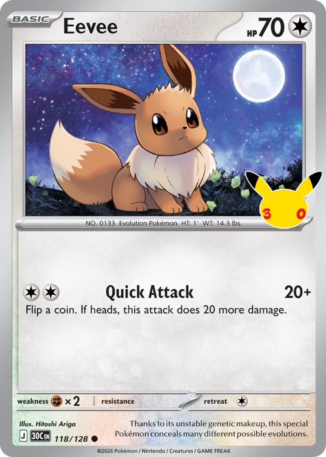 Eevee - 118/128 - Mega Evolution: 30th Celebration (30C) Pokémon card