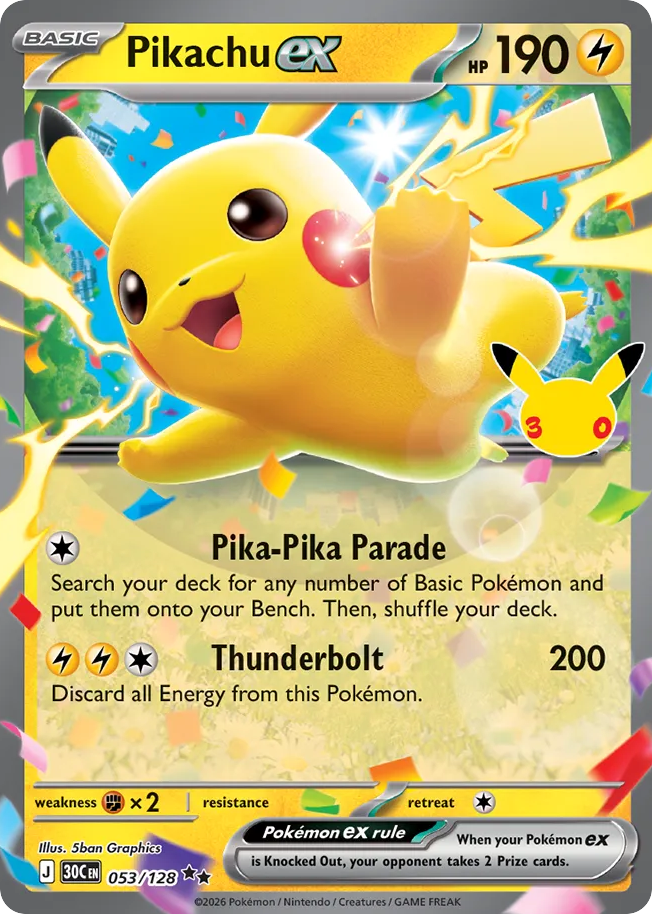 Pikachu ex - 053/128 - Mega Evolution: 30th Celebration (30C) Pokémon card