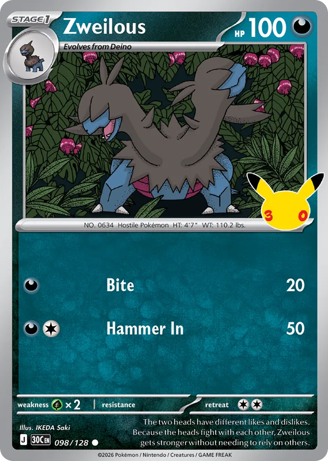 Zweilous - 098/128 - Mega Evolution: 30th Celebration (30C) Pokémon card