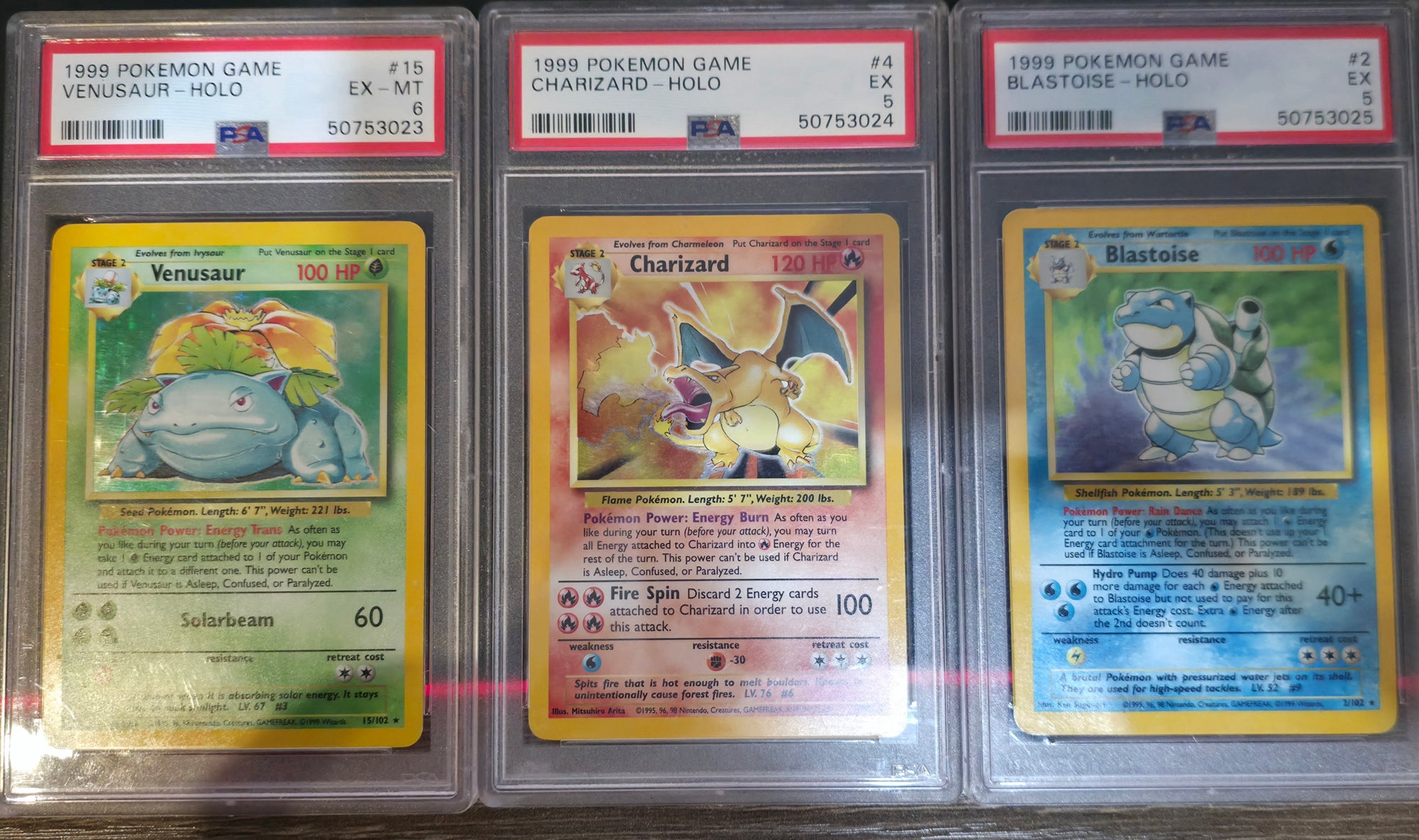 PSA sequentially graded big 3 base set (Venusaur, Charizard, Blastoise)